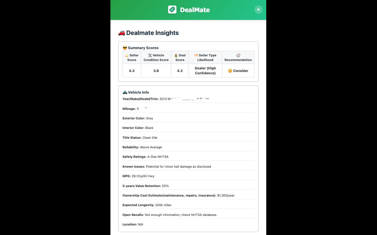 DealMate: Evaluate Facebook Car Listings - 截图 3