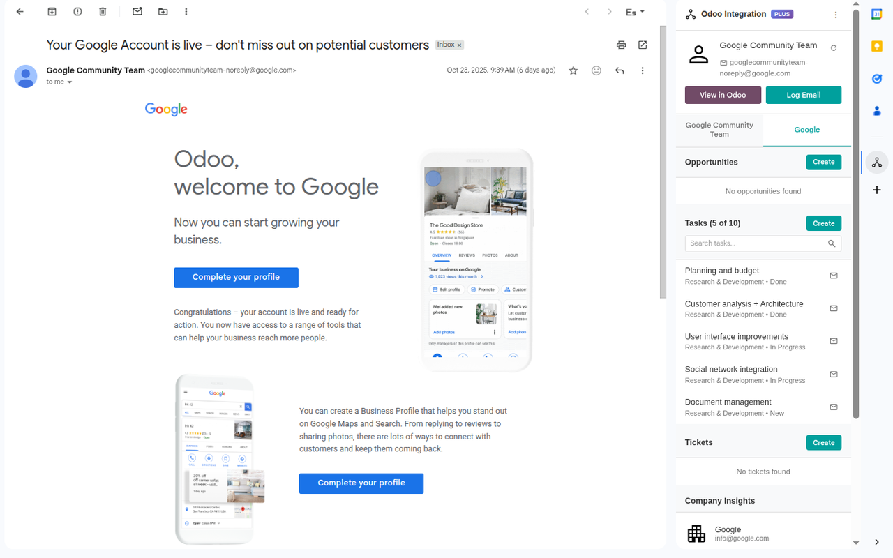 Odoo Integration for Gmail - 截图 1