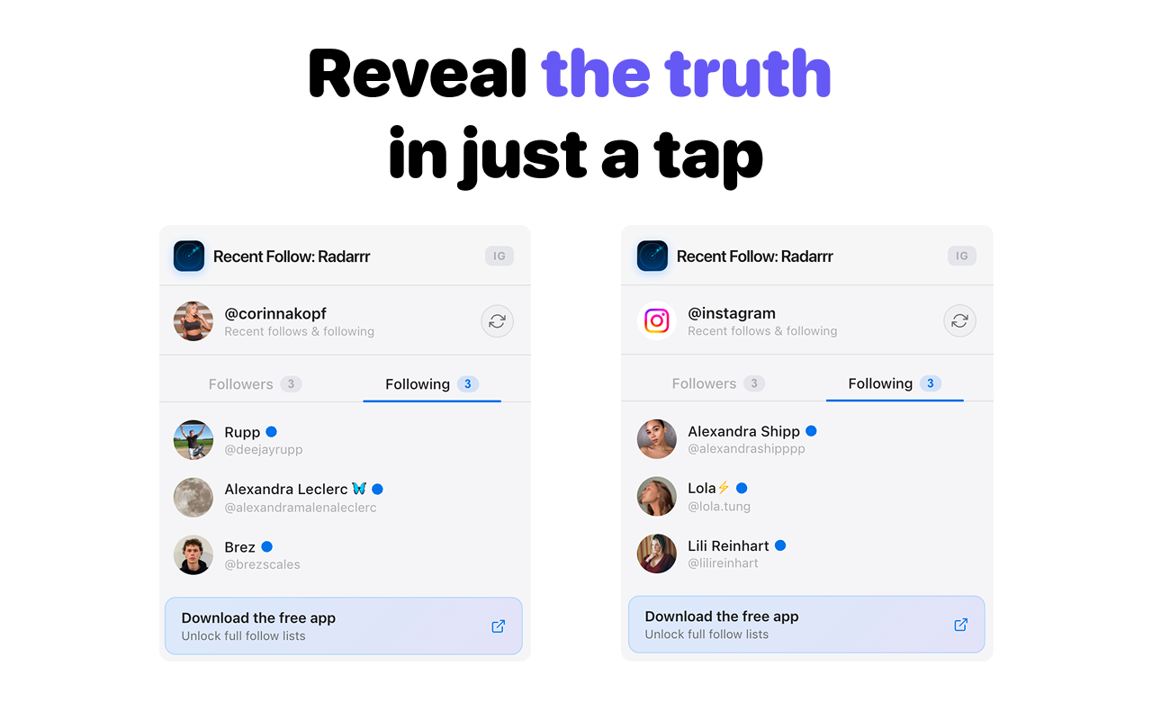 Reveal The Ick - Recent Follow for Instagram: Radarrr - 截图 2