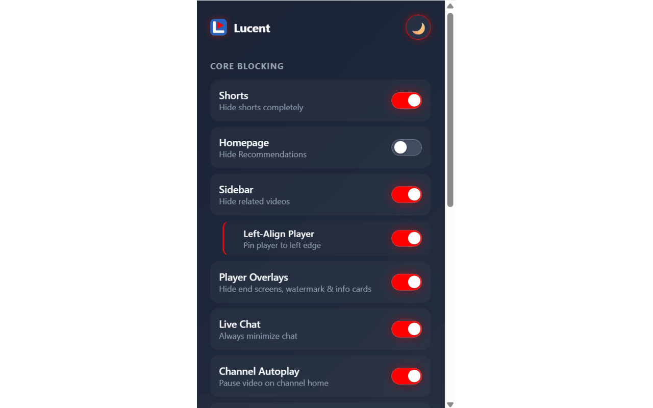 Block YouTube Shorts & Distractions + Auto HD - 截图 3