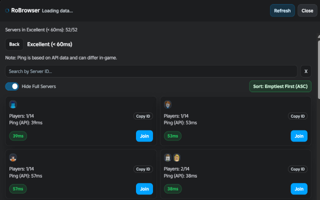 RoBrowser - Server finder for Roblox - 截图 1