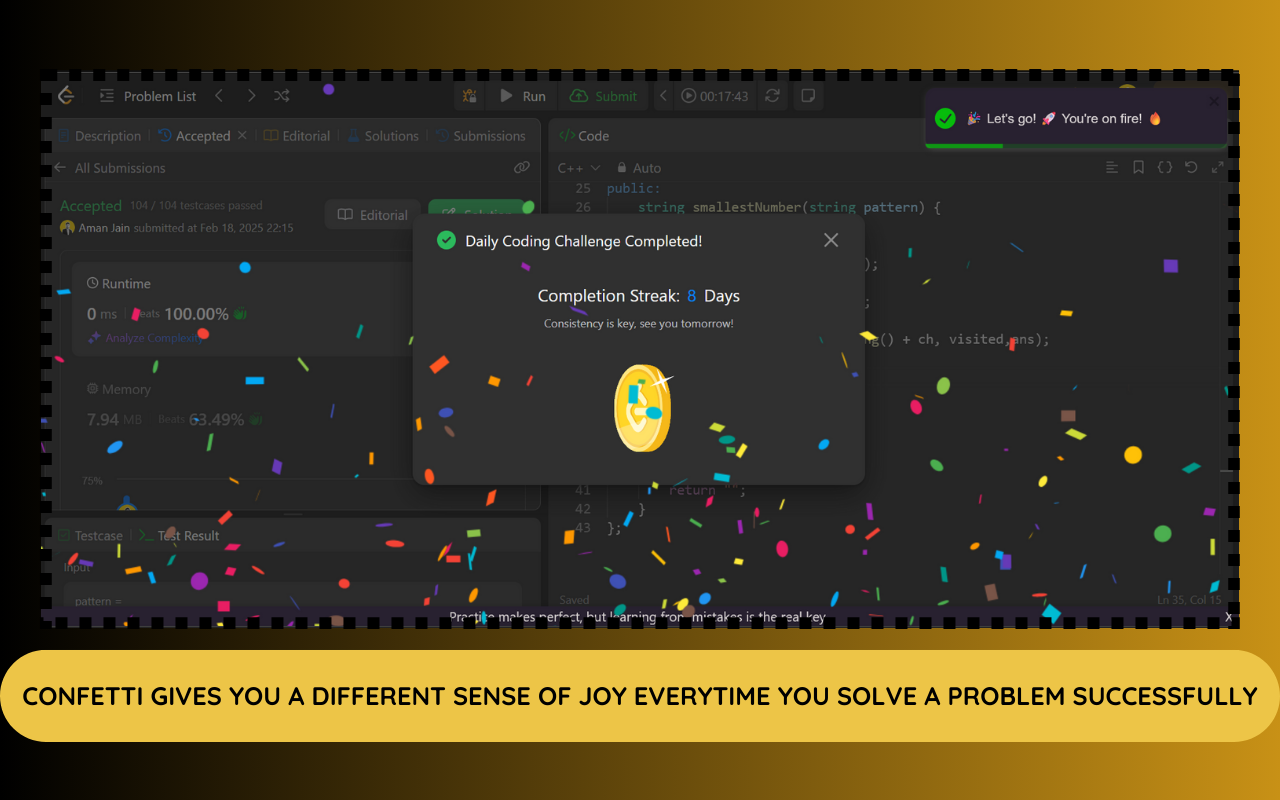 LeetCode Enhancer: Confetti, Tips & Motivation - 截图 1