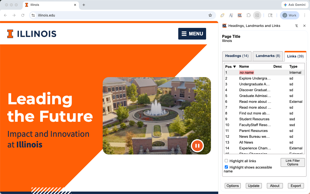 Headings, Landmarks and Links - 截图 3