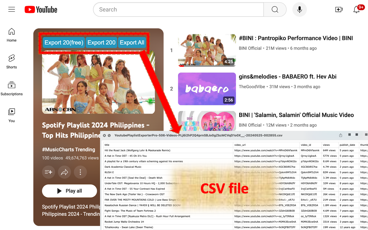 YouTube Playlist Exporter - Support songs list - 截图 1
