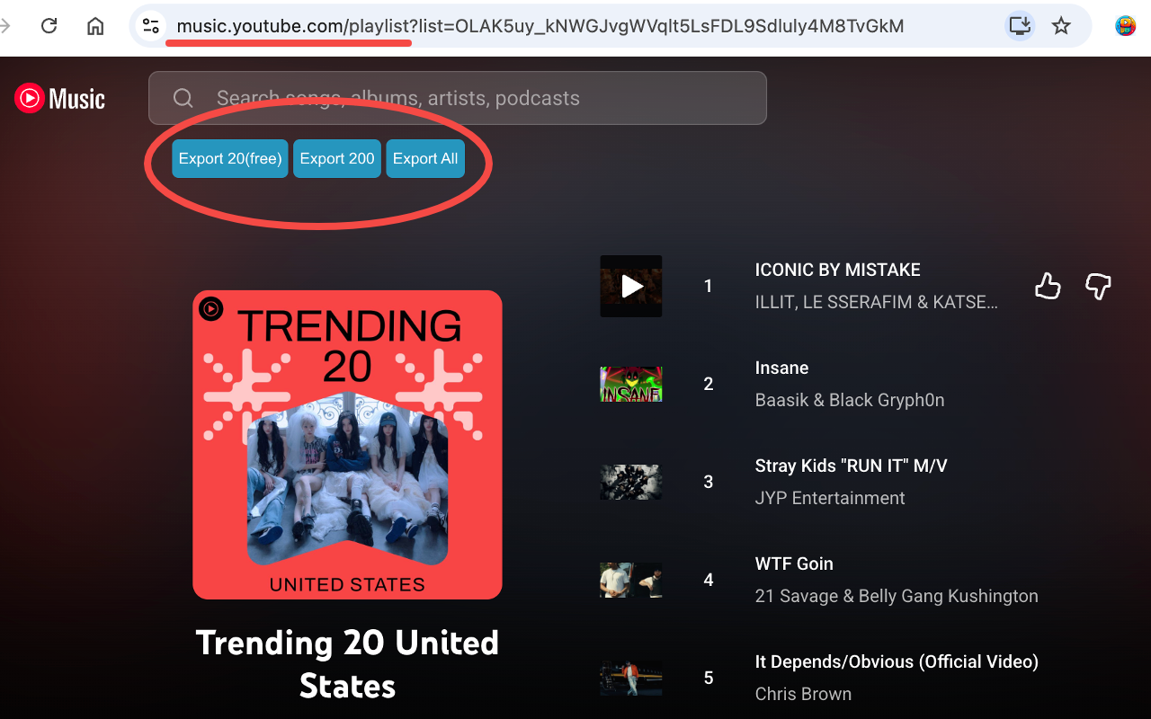 YouTube Playlist Exporter - Support songs list - 截图 2