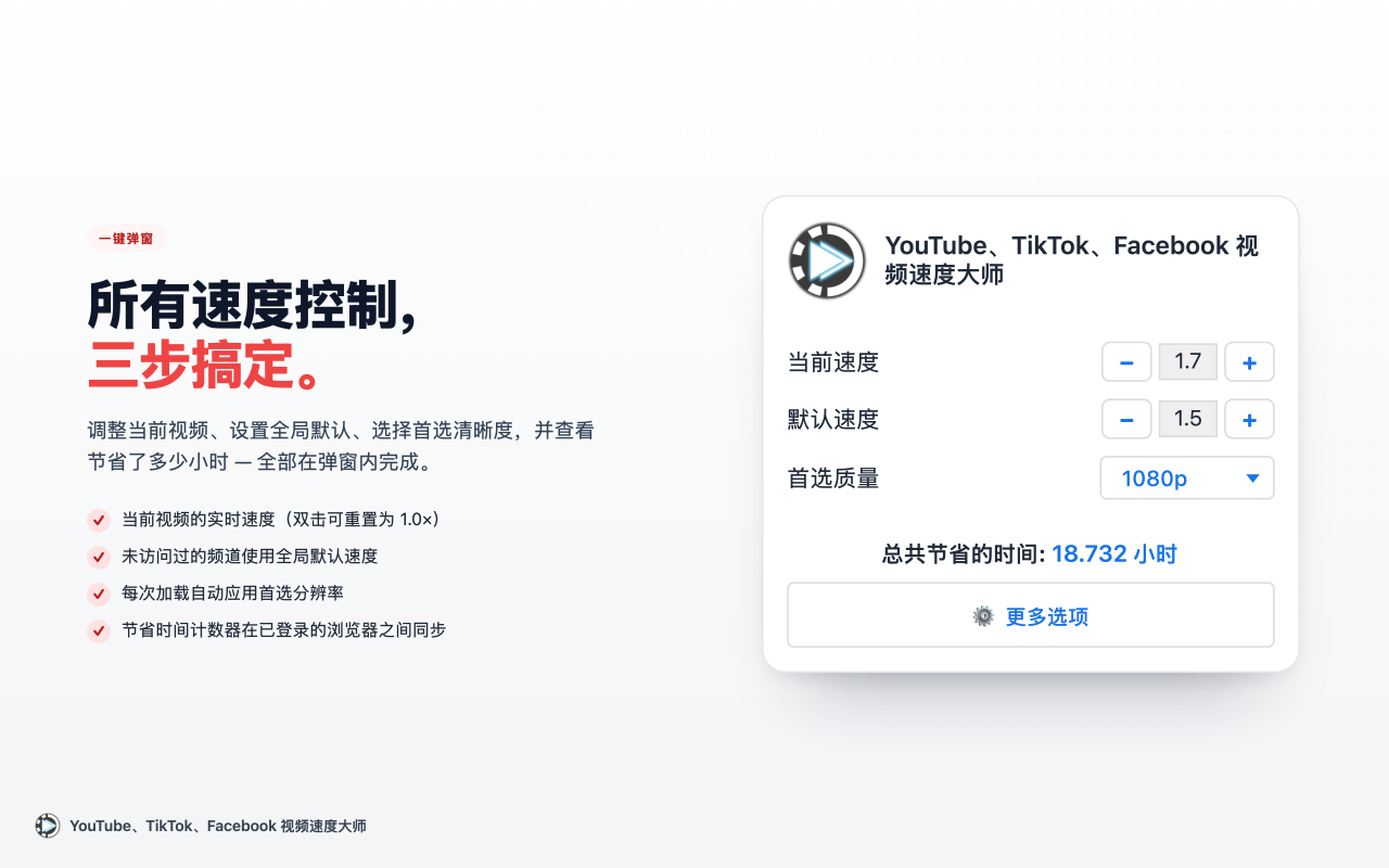 YouTube、TikTok、Facebook 视频速度大师 - 截图 1