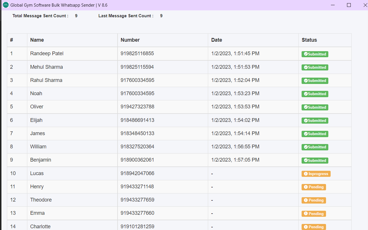 Free Bulk Message Sender Global Gym Software - 截图 1