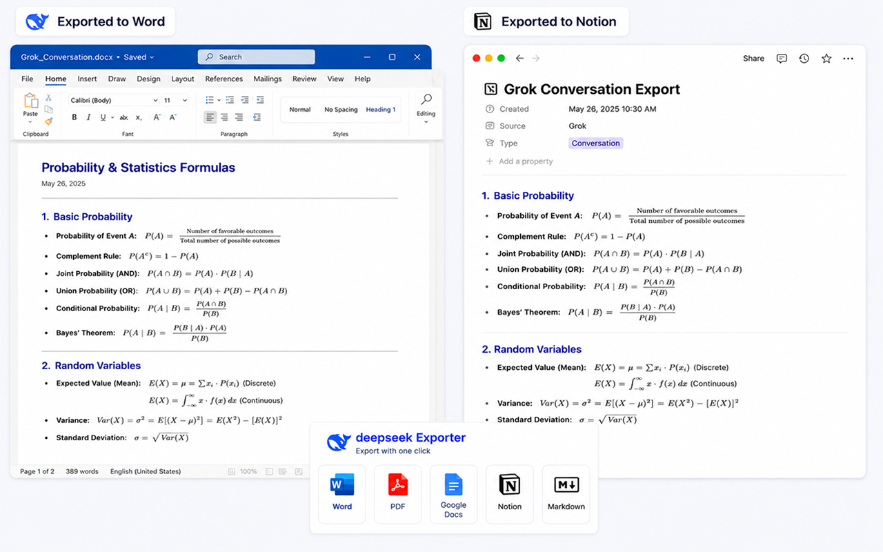 DeepSeek 聊天导出器:保存为 PDF、Word、Docs、Notion - 截图 1