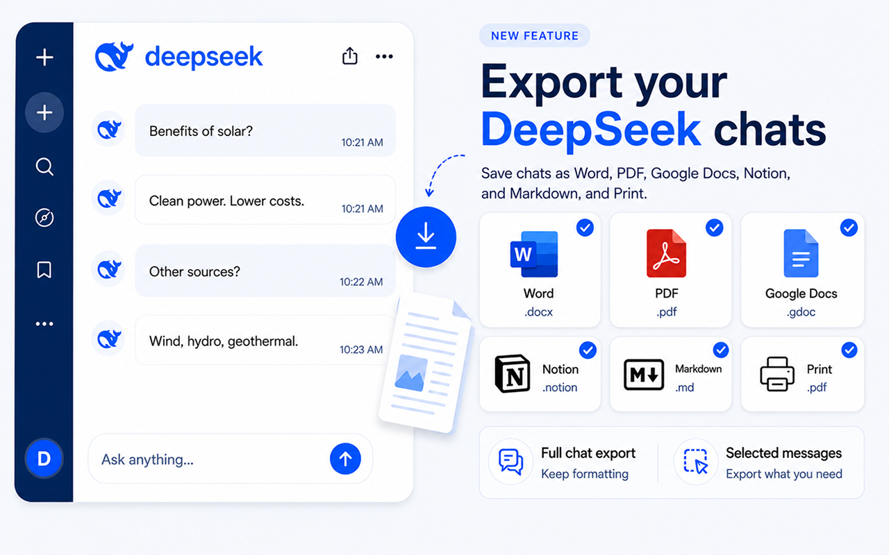 DeepSeek 聊天导出器:保存为 PDF、Word、Docs、Notion - 截图 3