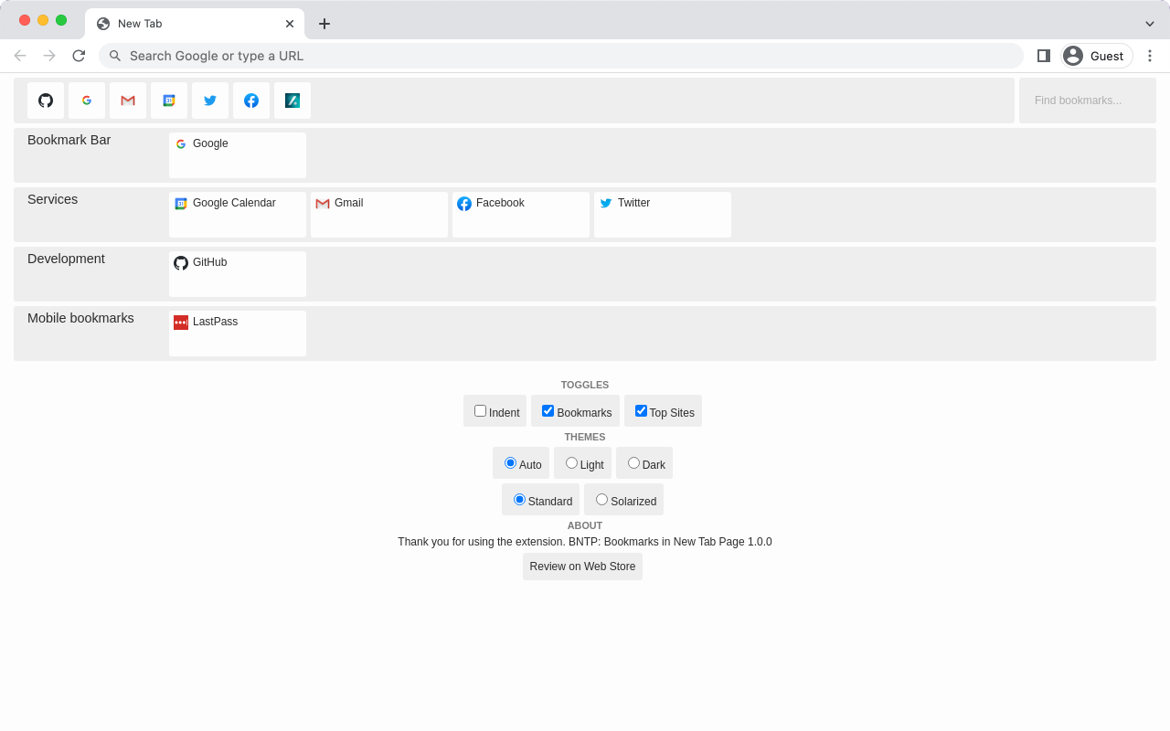 BNTP: Bookmarks in New Tab Page - 截图 3