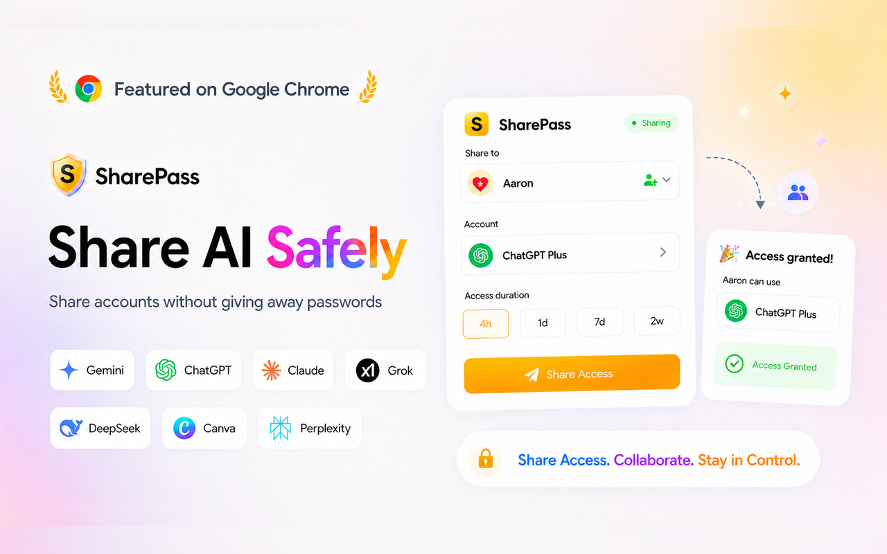 SharePass: Share AI Safely Without Sharing Passwords - 截图 1