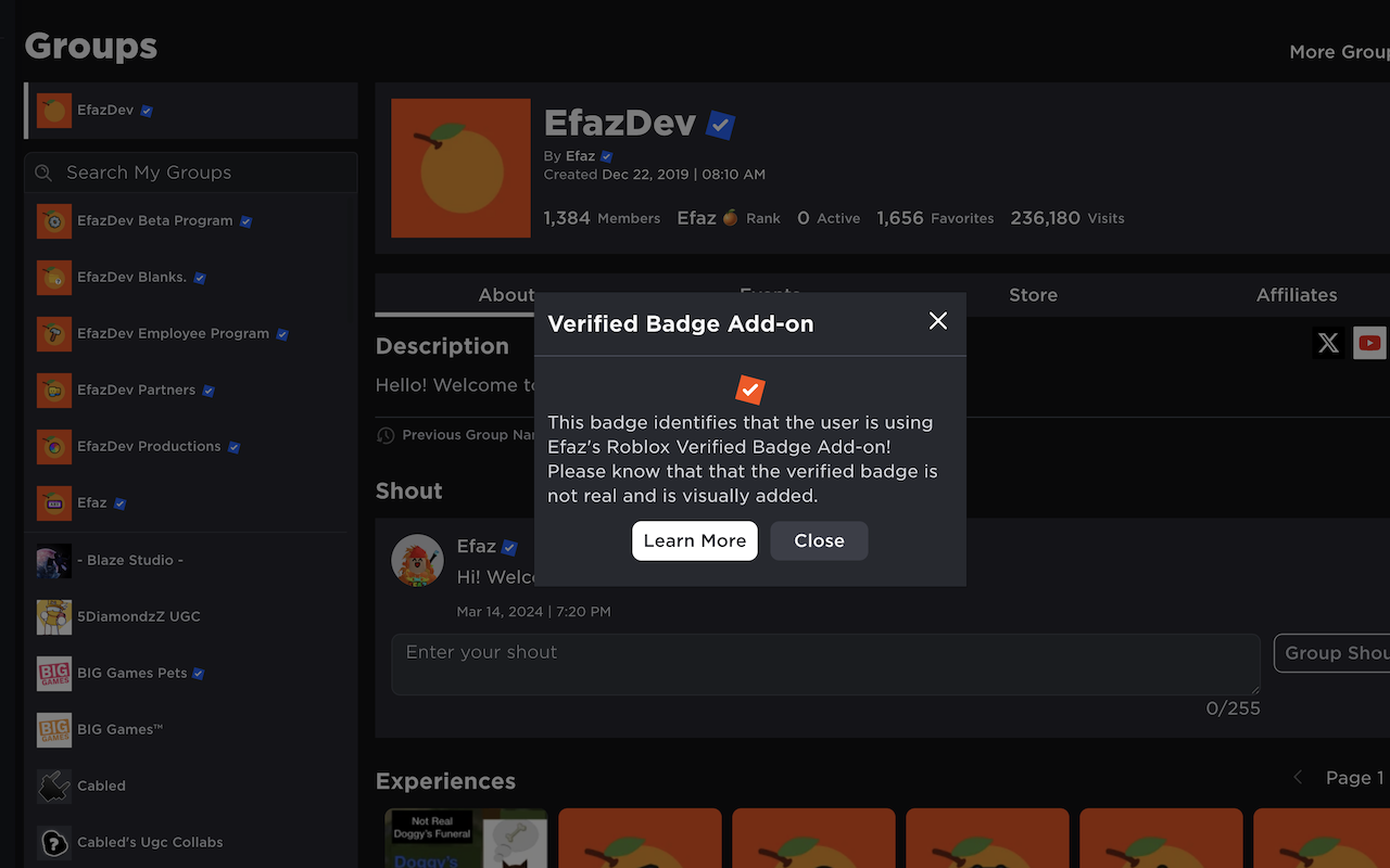 Efaz's Roblox Verified Badge Add-on - 截图 2