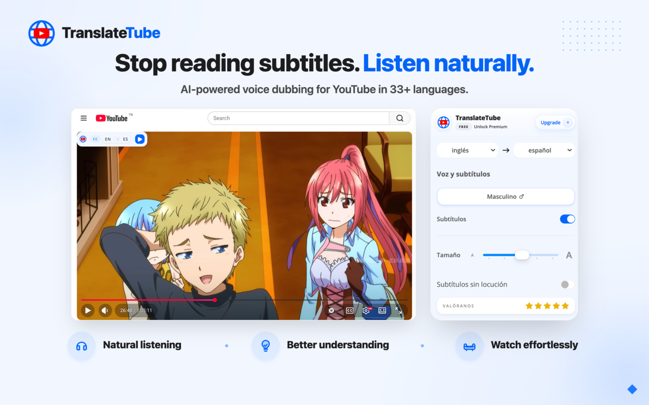 翻译Tube:YouTube 视频翻译器 - 截图 2