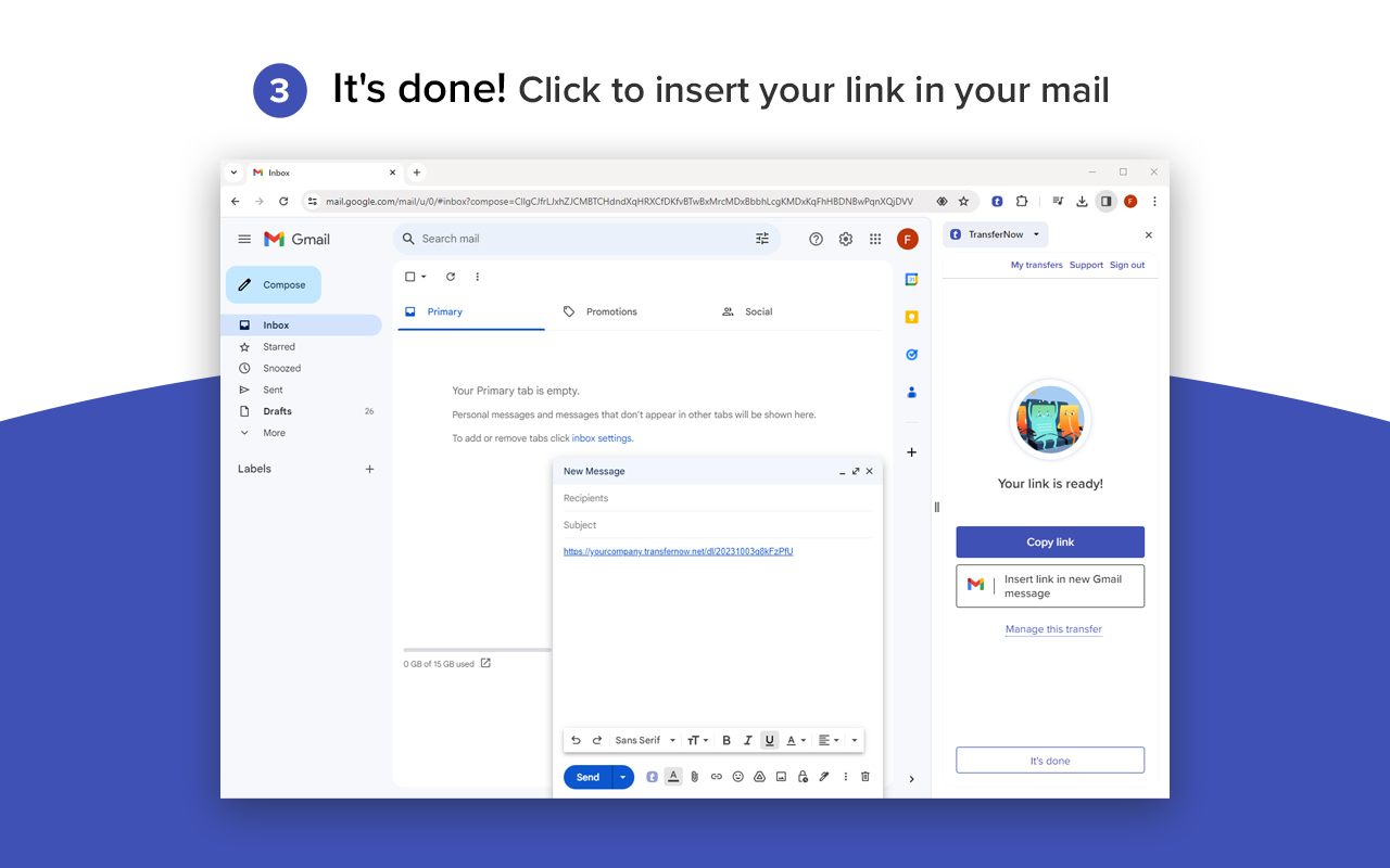 TransferNow for Chrome and Gmail - 截图 1