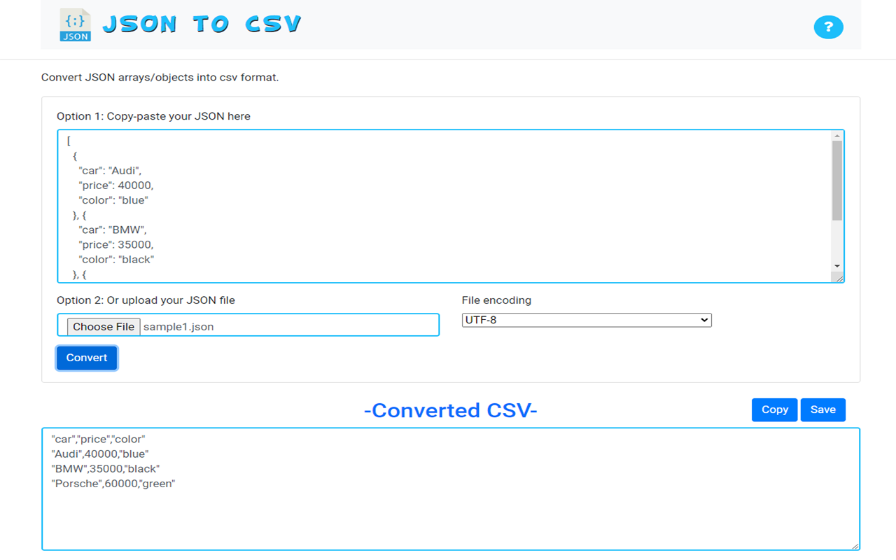 JSON 转 CSV - 截图 1
