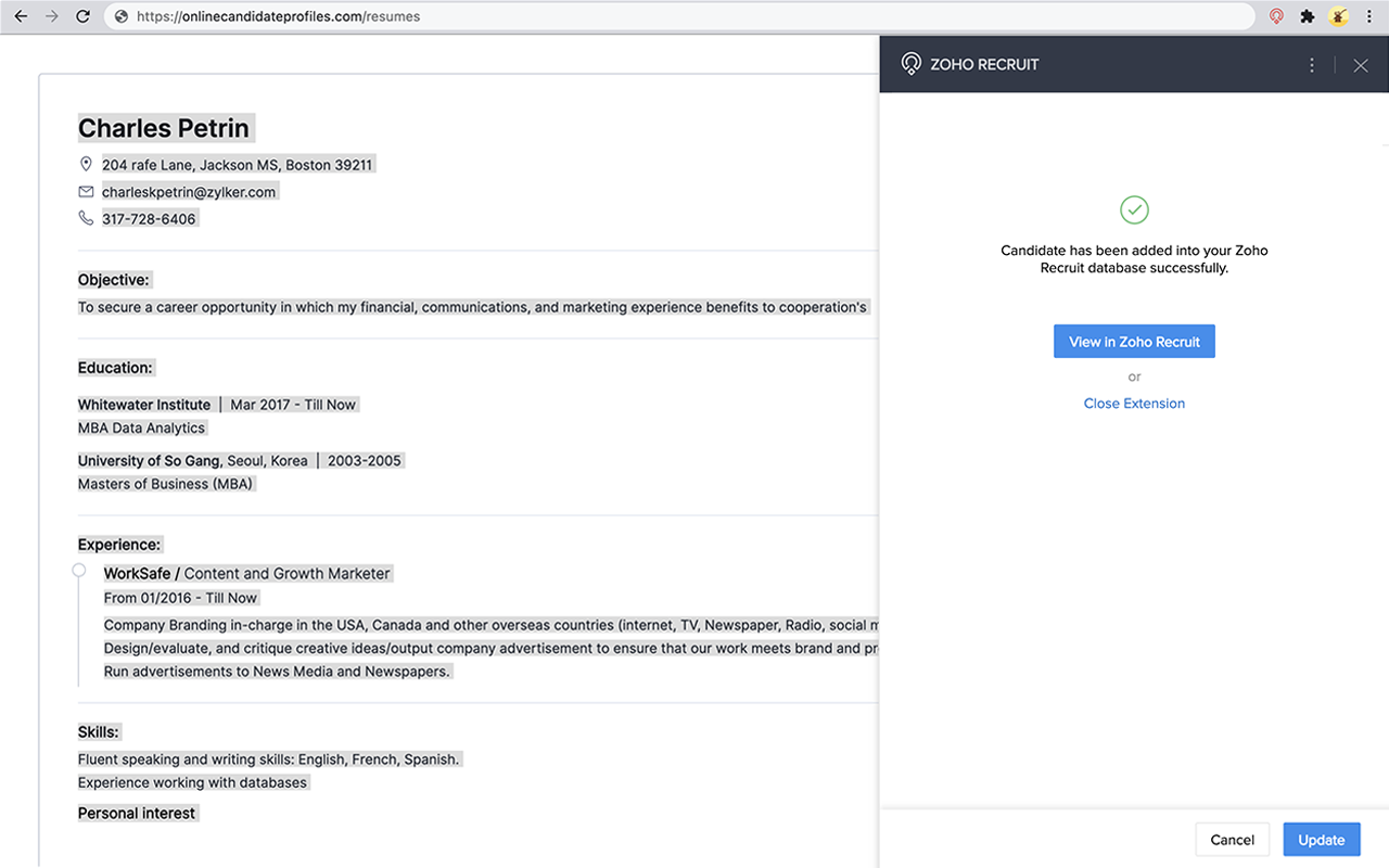 Zoho Recruit's Resume Extractor - 截图 2