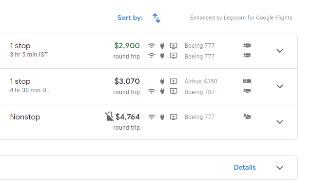 Legrooms+ for Google Flights - 截图 1