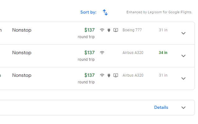 Legrooms+ for Google Flights - 截图 2