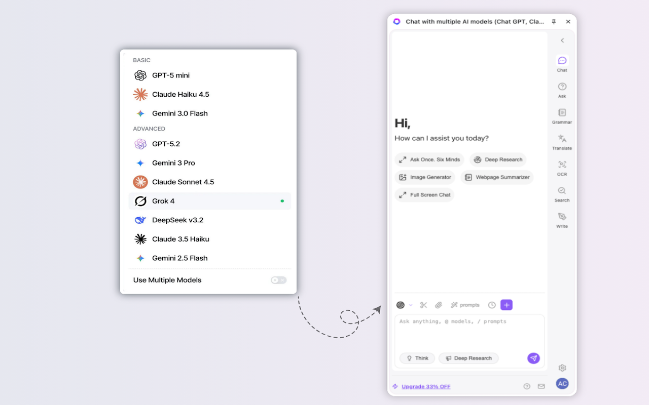 AI Sidebar - 与 Claude、Deepseek、Gemini、Grok 聊天 - 截图 2