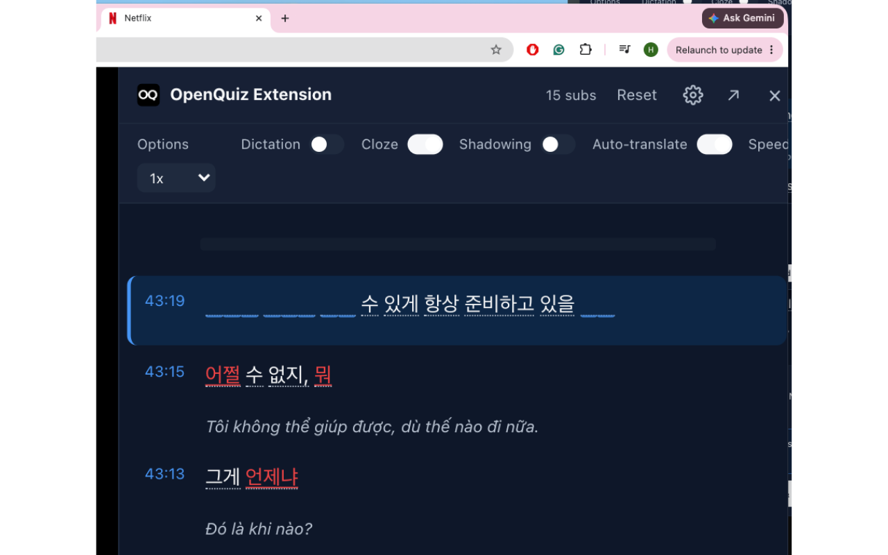 OpenQuiz - YT/Netflix Shadowing & Translate - 截图 3