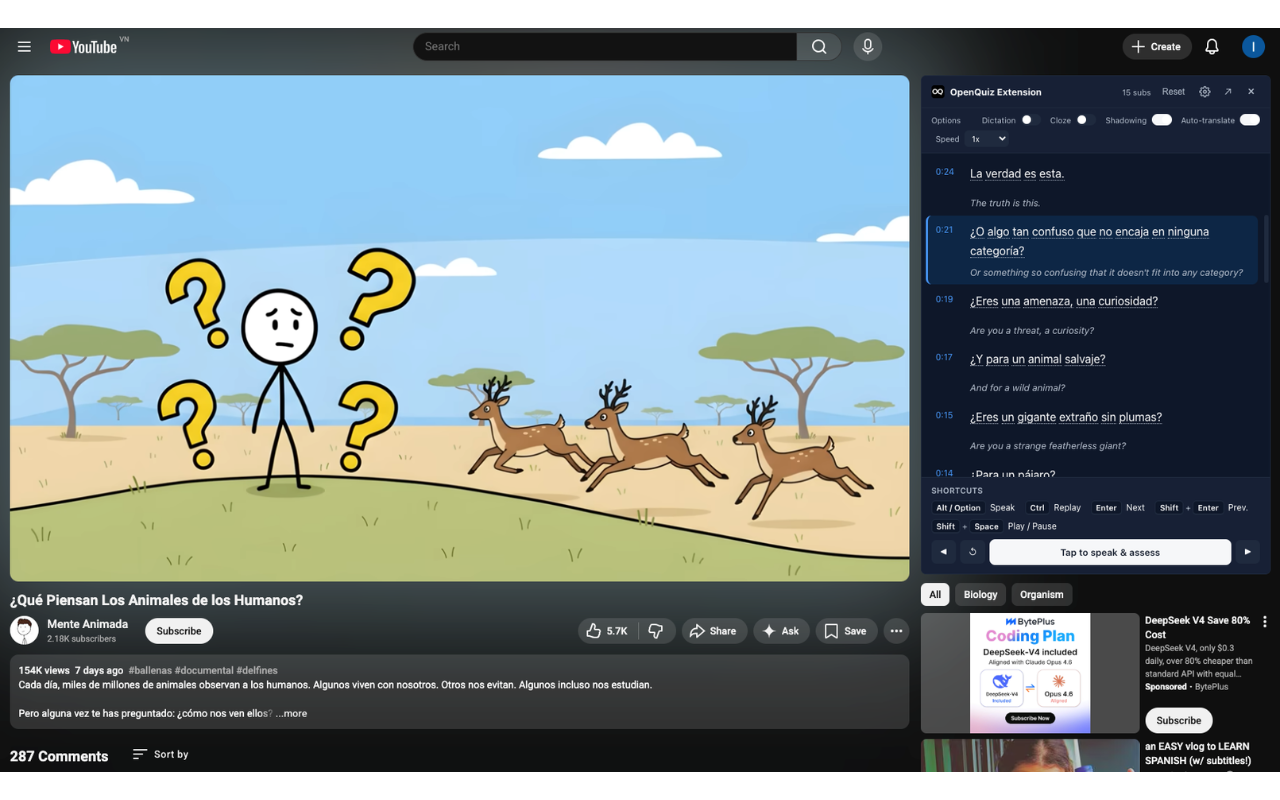 OpenQuiz - YT/Netflix Shadowing & Translate - 截图 5