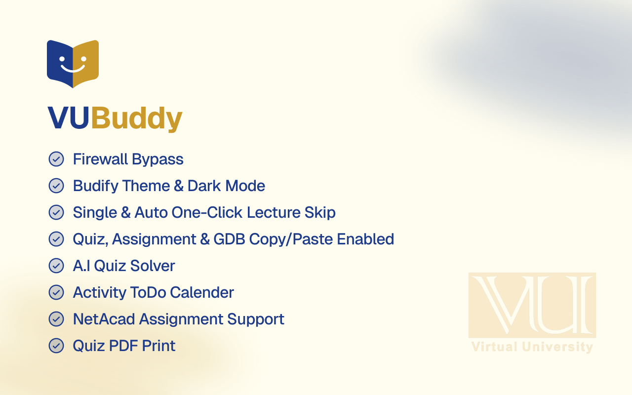 VUBuddy - VU Firewall Bypass, Lecture Skip, NetAcad & AI Quiz Solver - 截图 1