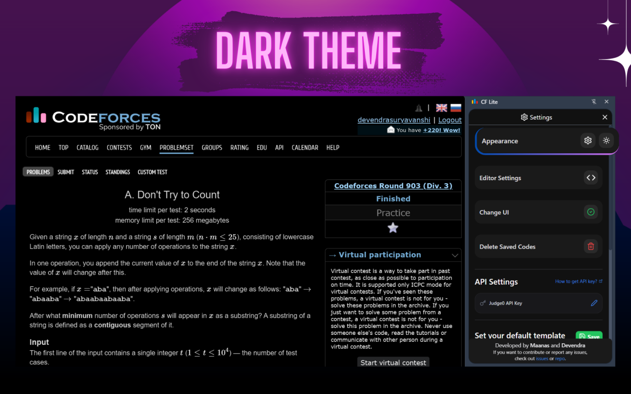 Codeforces Lite - Dark Mode & Code Runner - 截图 2