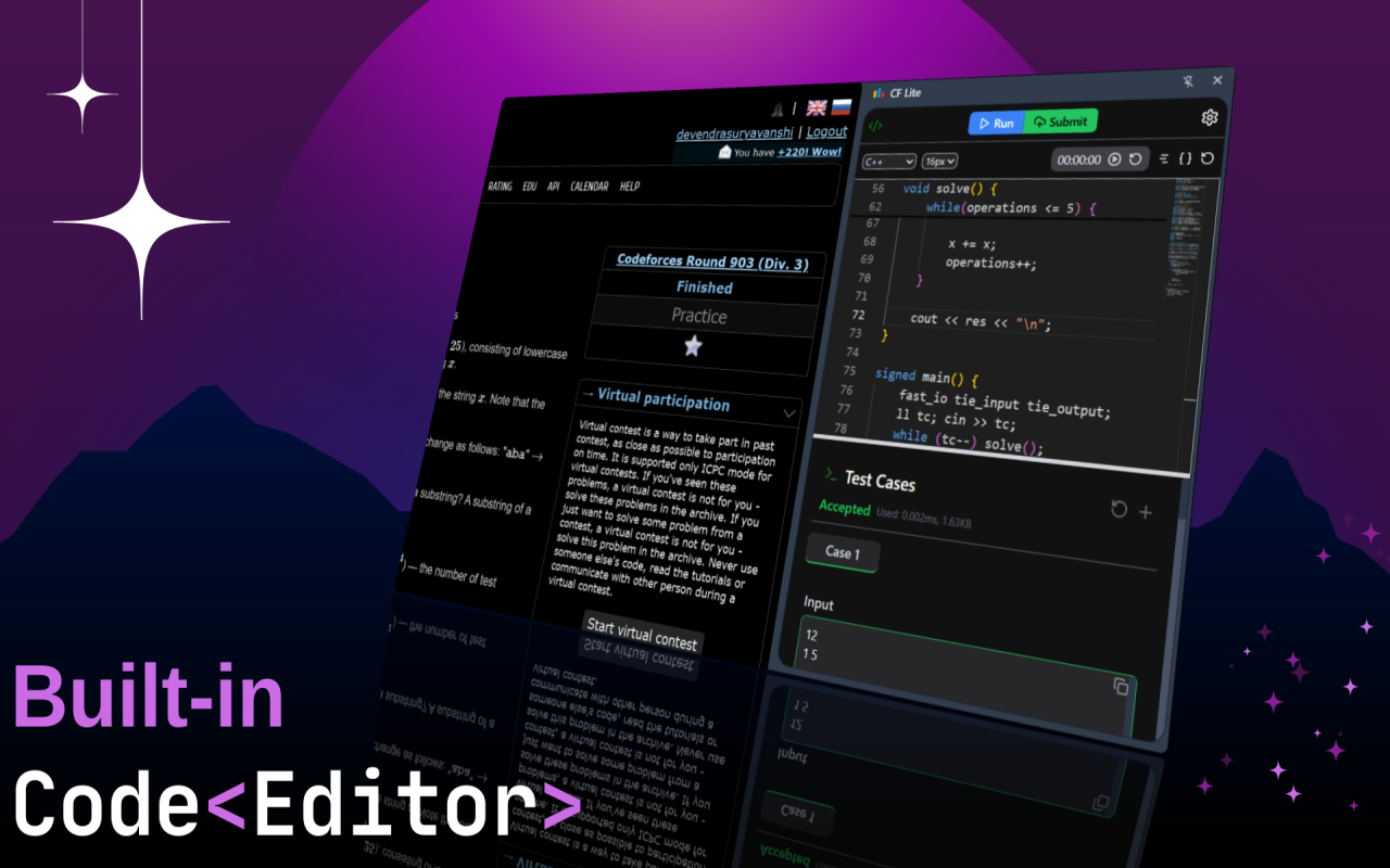 Codeforces Lite - Dark Mode & Code Runner - 截图 3