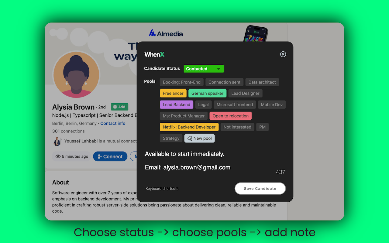 WhenX: Mark Linkedin Profiles with notes - 截图 2