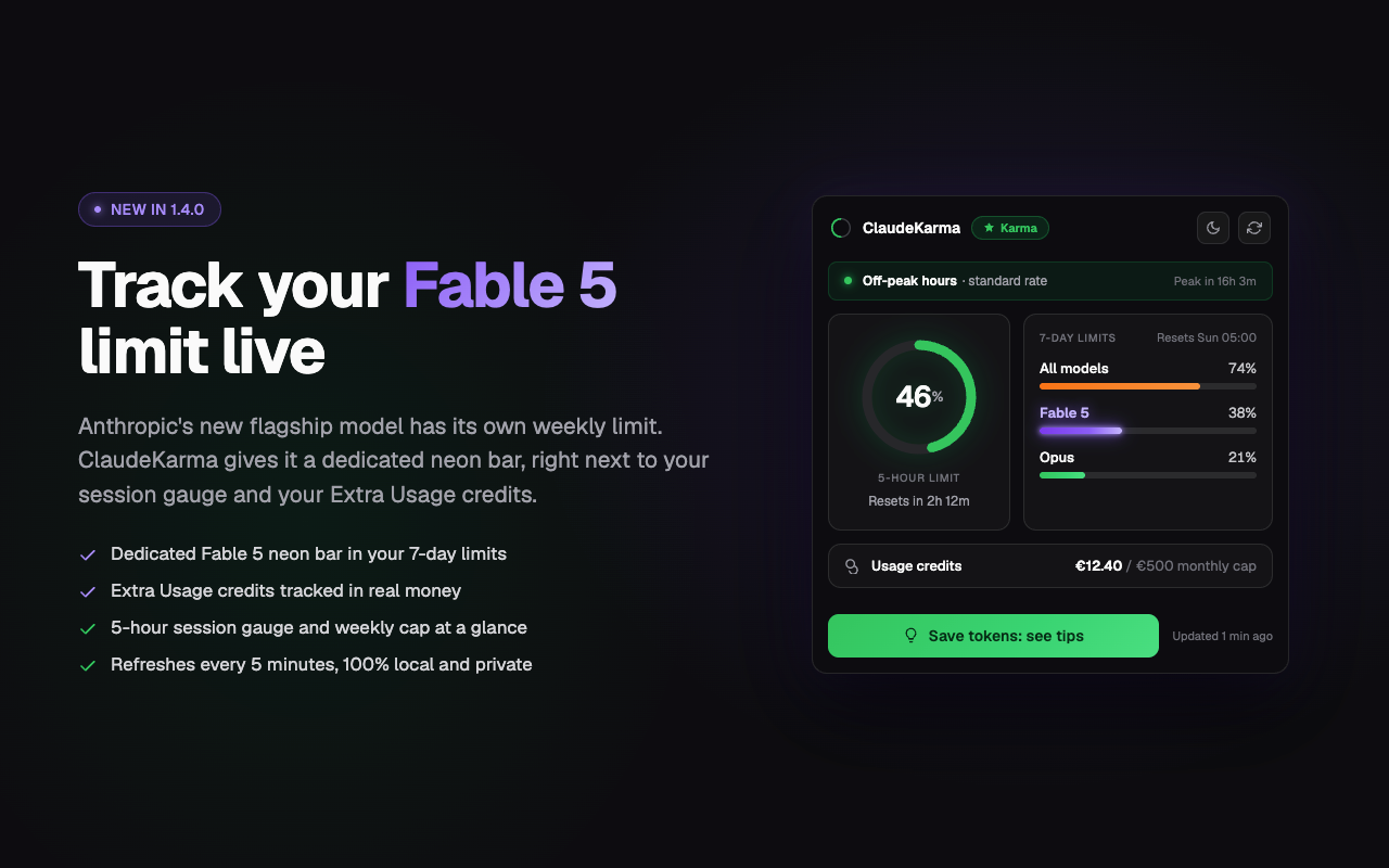 Claude Limit & Usage Tracker + Fable 5 - ClaudeKarma - 截图 2