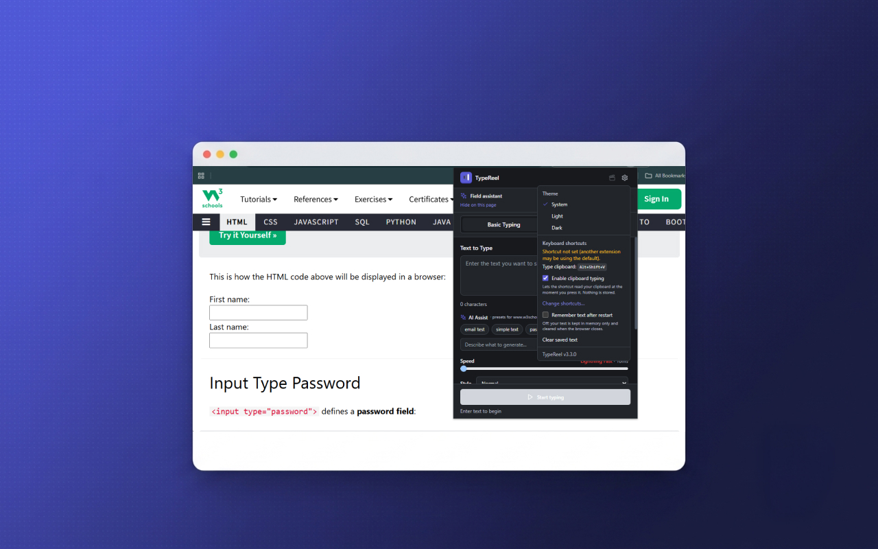 TypeReel — Realistic Typing Simulator & Auto Typer for Demo Videos - 截图 1