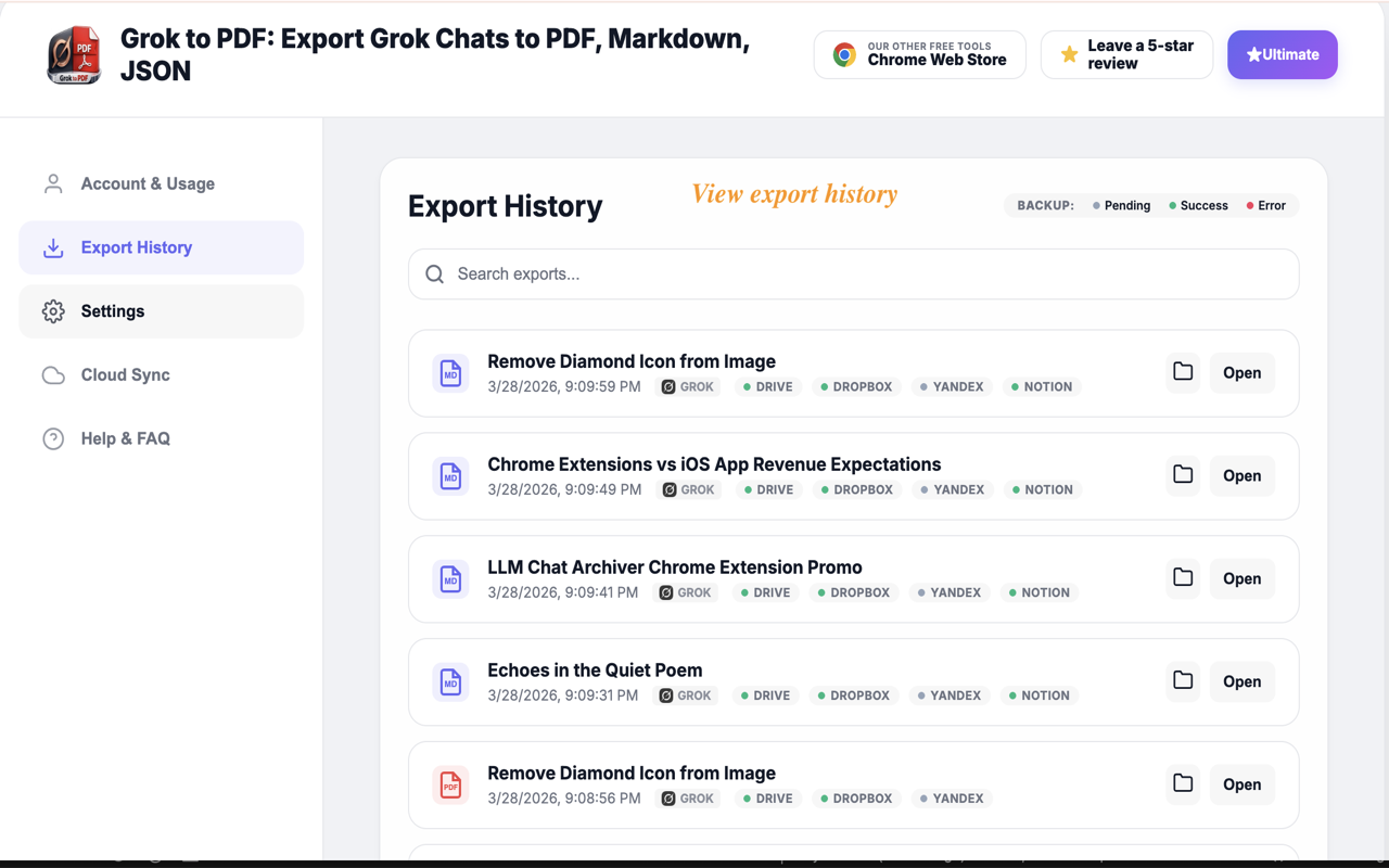Grok 到 PDF:将 Grok 聊天导出到 PDF、Markdown、JSON - 截图 4