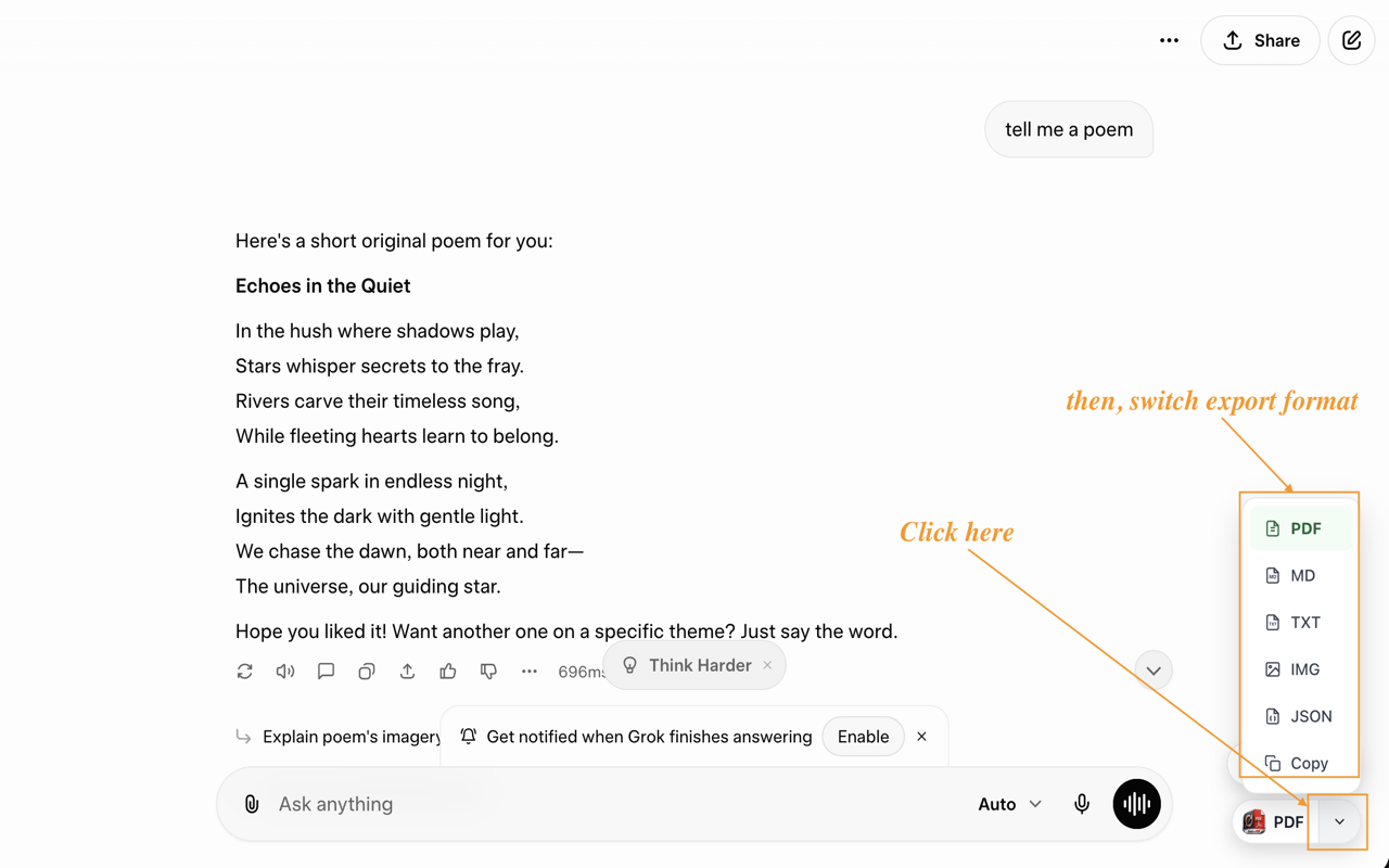Grok 到 PDF:将 Grok 聊天导出到 PDF、Markdown、JSON - 截图 5