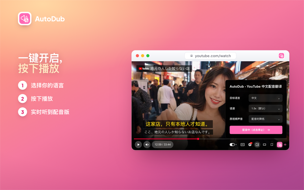 AutoDub - YouTube 中文配音·视频翻译 | Dubbing - 截图 3