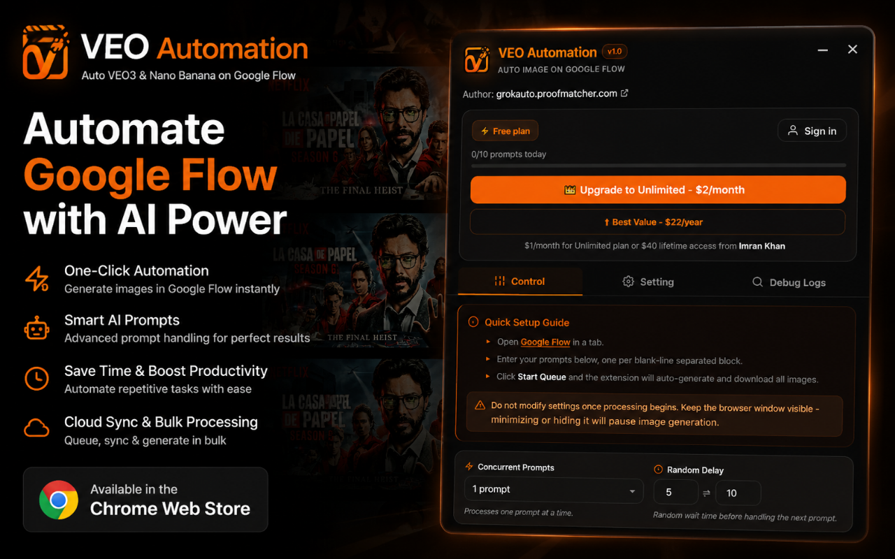 V-Automation - Auto V-3 & Nano Banana | Bulk AI on Google Flow - 截图 1