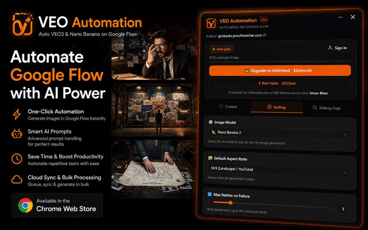 V-Automation - Auto V-3 & Nano Banana | Bulk AI on Google Flow - 截图 2