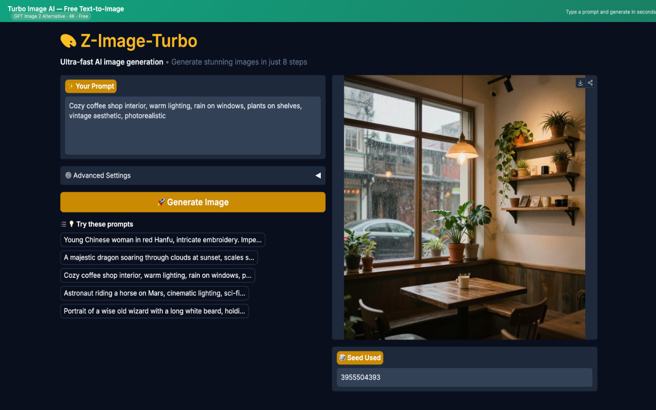 Turbo Image AI — Free Text-to-Image · GPT Image 2 Alternative - 截图 1