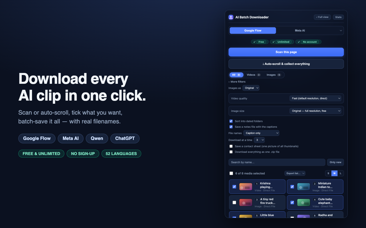 AI Batch Downloader — Flow, Meta AI & more - 截图 4