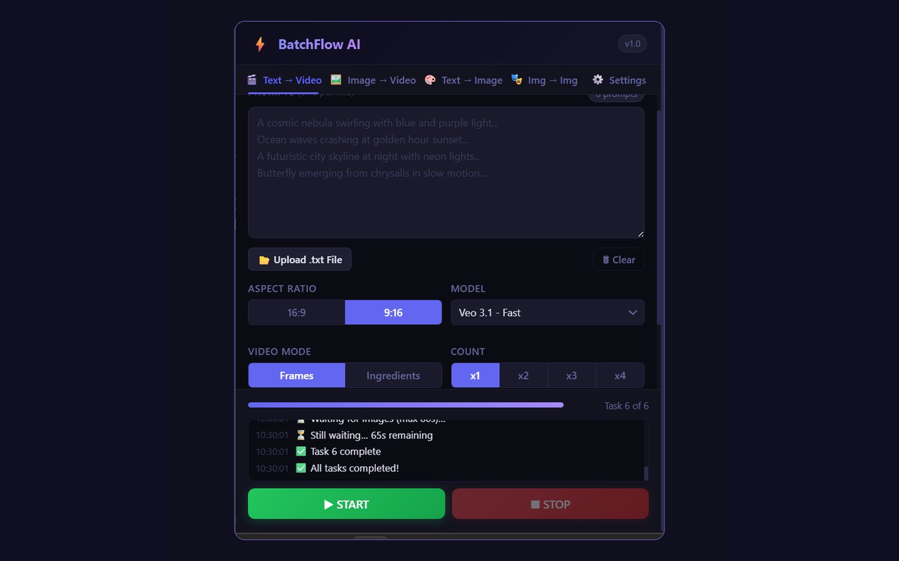 BatchFlow AI - Auto Veo 3, Nano Banana & Bulk Generator for Google Flow - 截图 1