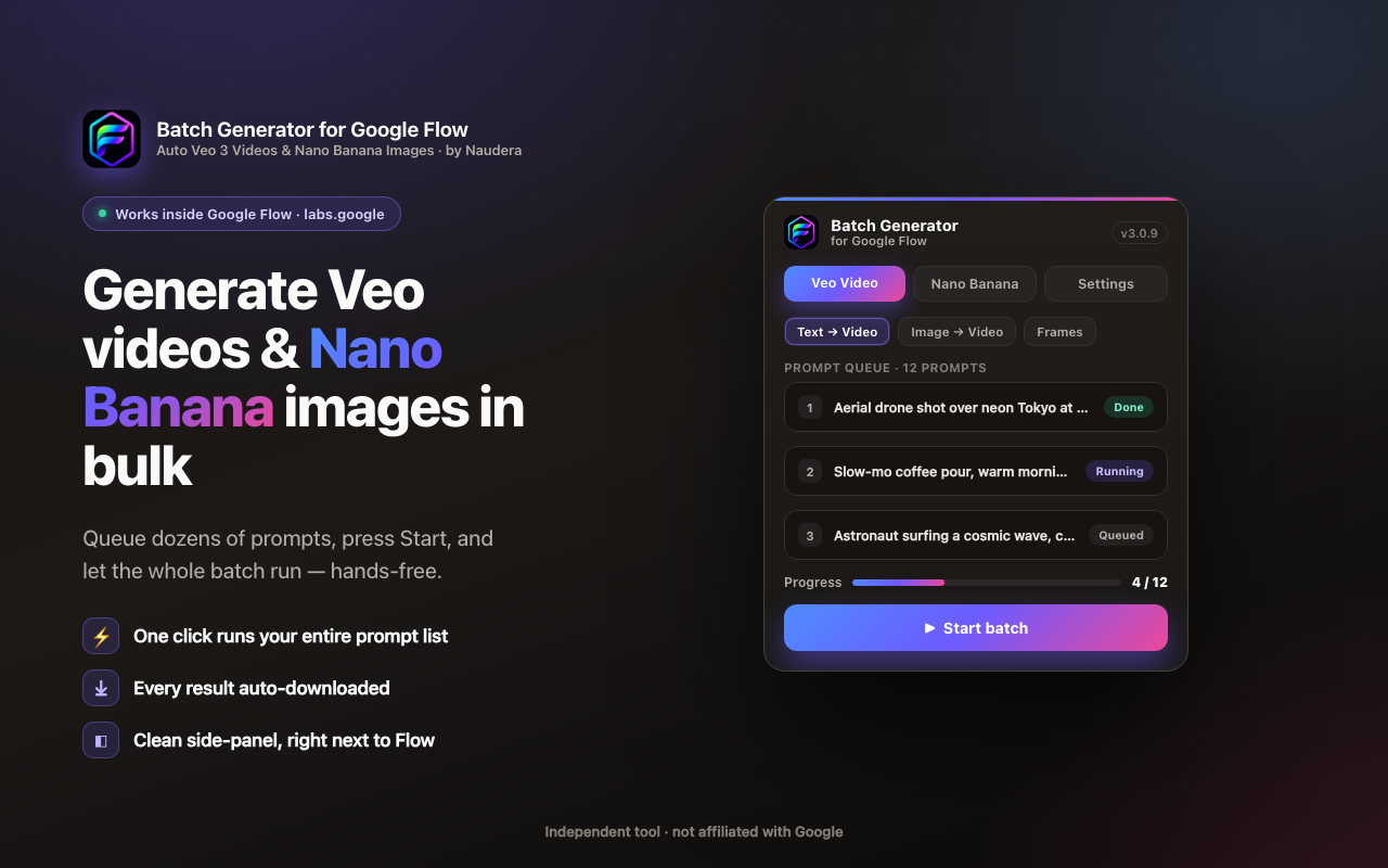 Batch Generator for Google Flow - Auto Veo 3 Videos & Nano Banana Images - 截图 4