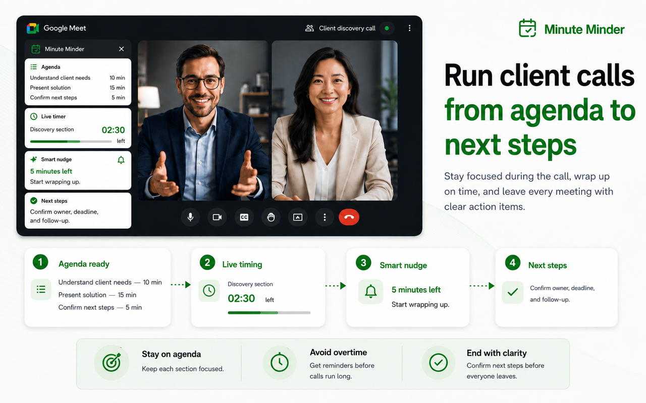 Minute Minder: AI Agenda & Meeting Timer for Google Meet - 截图 5