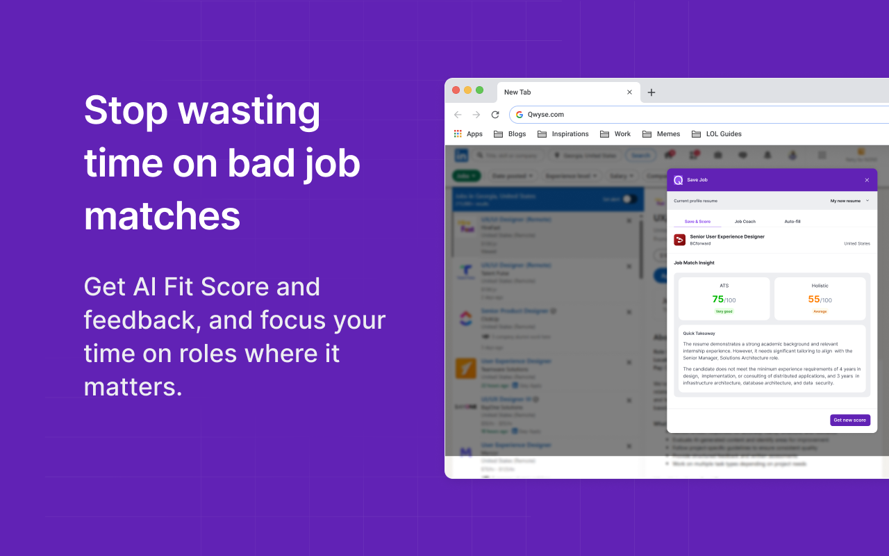 Qwyse: Job Tracker, Autofill , Top Resumes & Application Intelligence - 截图 1
