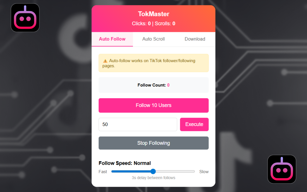 自动关注滚动点赞收藏 – TokMaster - 截图 1