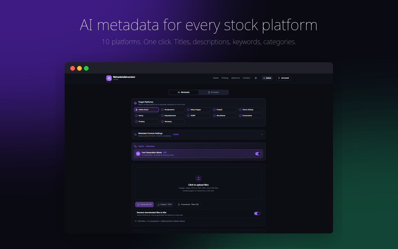 MetadataGenerator: AI Titles, Keywords, Rerank — Adobe Stock & Microstock - 截图 1