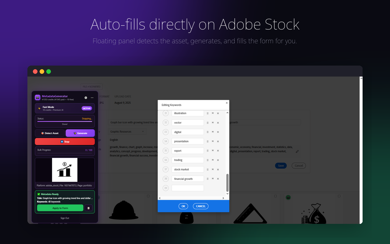 MetadataGenerator: AI Titles, Keywords, Rerank — Adobe Stock & Microstock - 截图 5