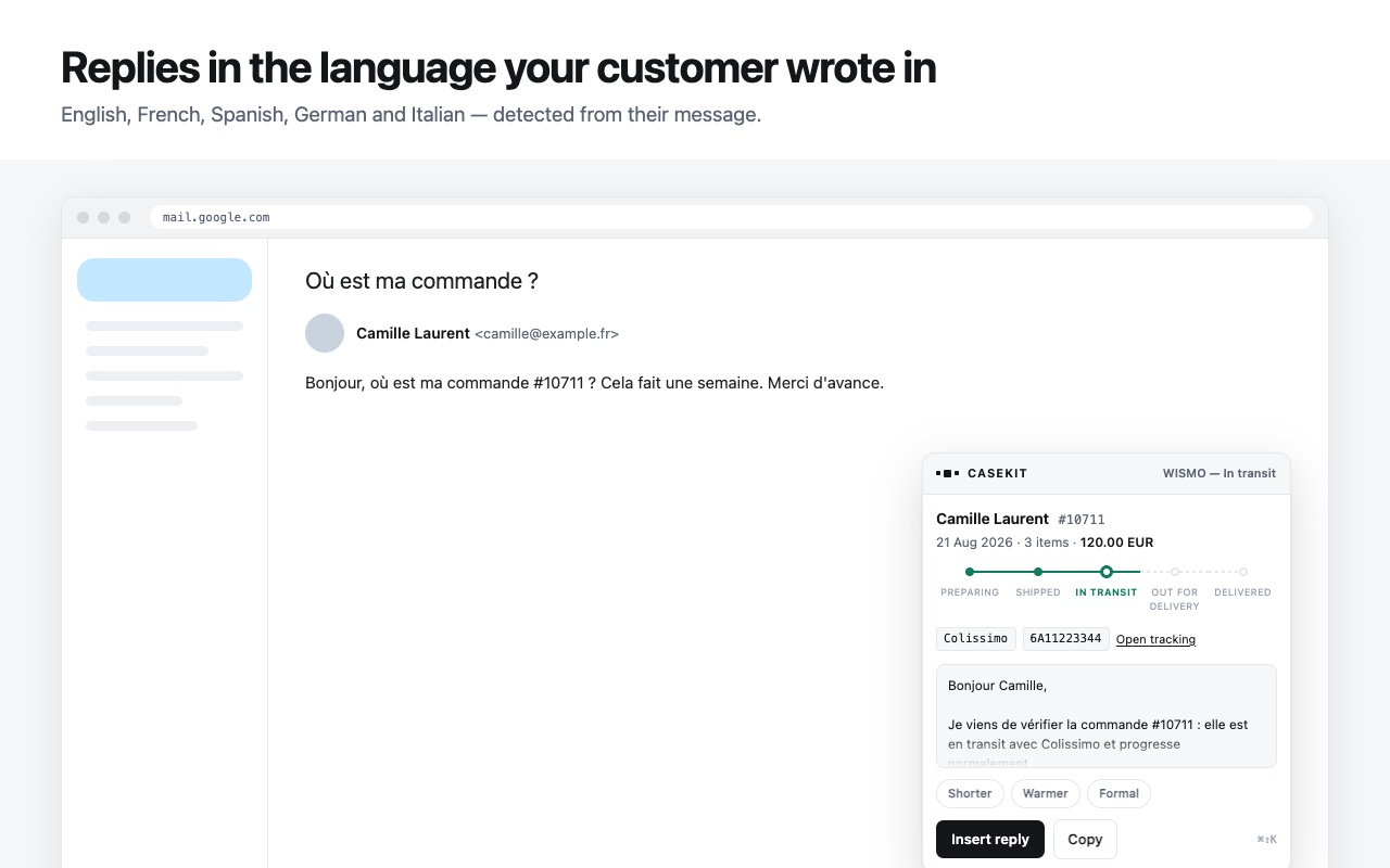 CaseKit — Shopify support copilot for Gmail - 截图 1