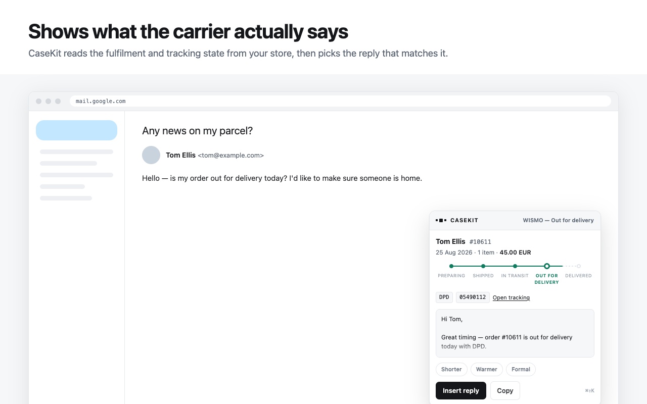 CaseKit — Shopify support copilot for Gmail - 截图 3