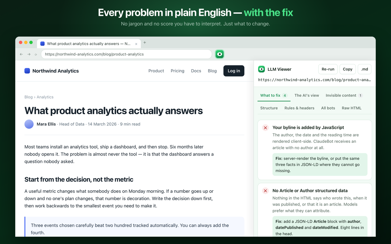 LLM Viewer — See your page as an AI crawler - 截图 1