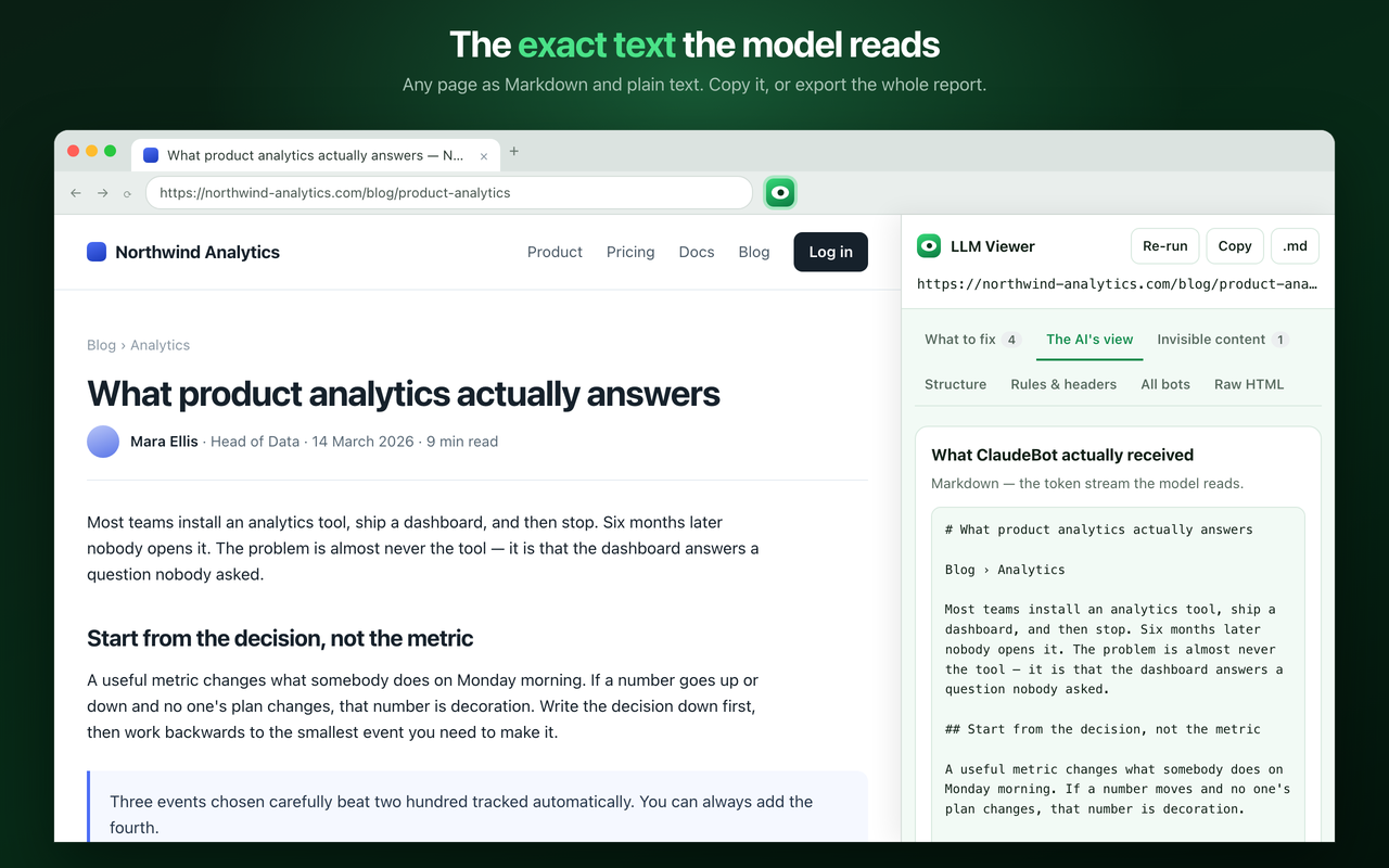 LLM Viewer — See your page as an AI crawler - 截图 2