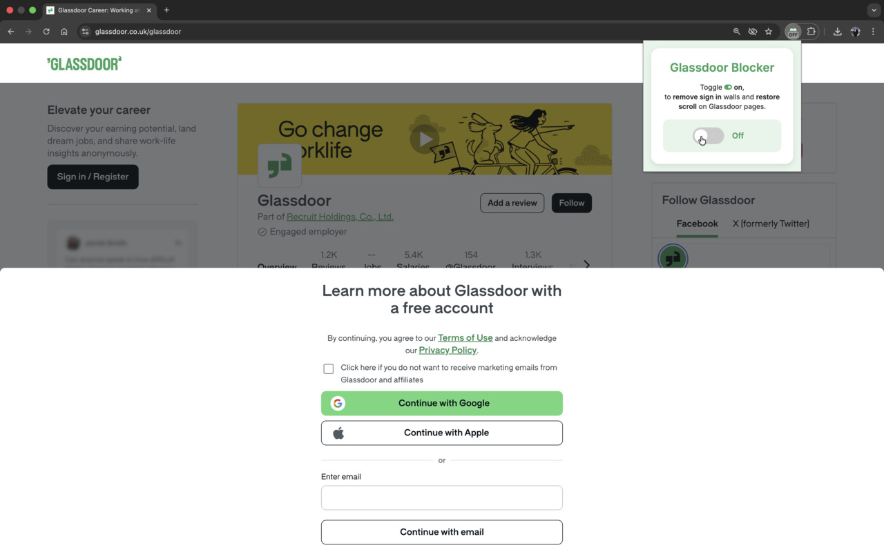 Glassdoor Sign In Blocker - 截图 2